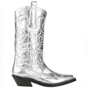 CHECK
AVAILABILITY BEFORE PURCHASE Ganni Metallic Silver Heeled Boots